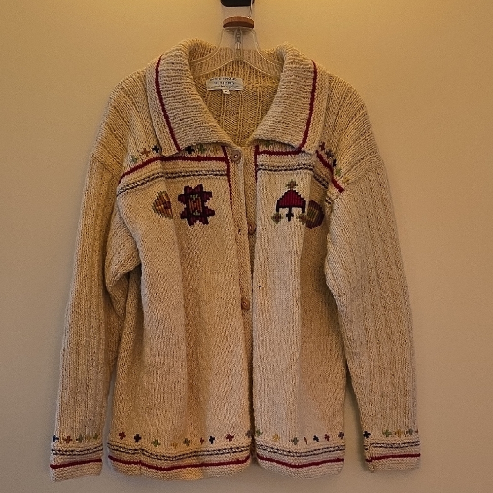 Indigenous Cream Cardigan with Embroidered Details